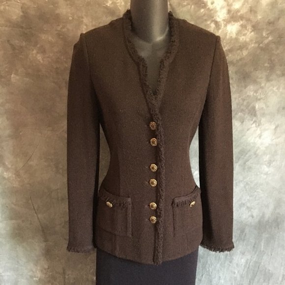 St. John Jackets & Blazers - ST JOHN COLLECTION KNIT BROWN FRINGE JACKET SIZE 2